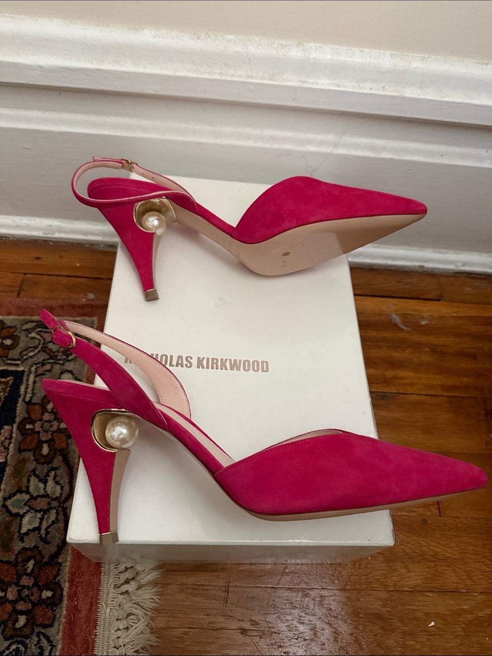 Nicholas Kirkwood Fuchsia Pearl-Embellished Slingback Pumps
